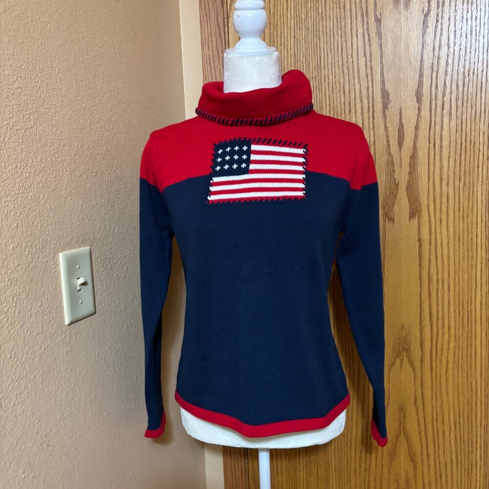 KB Collections Ladies Large Sweater with American flag on front NWOT